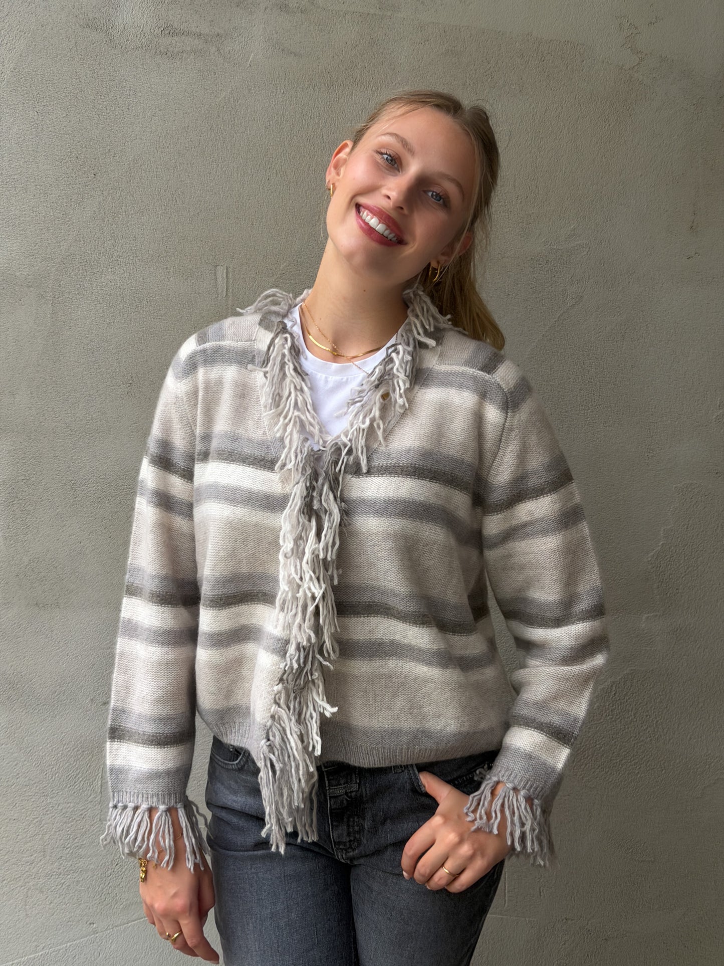 Cardigan open-collar stripes 63%Ca37%Co