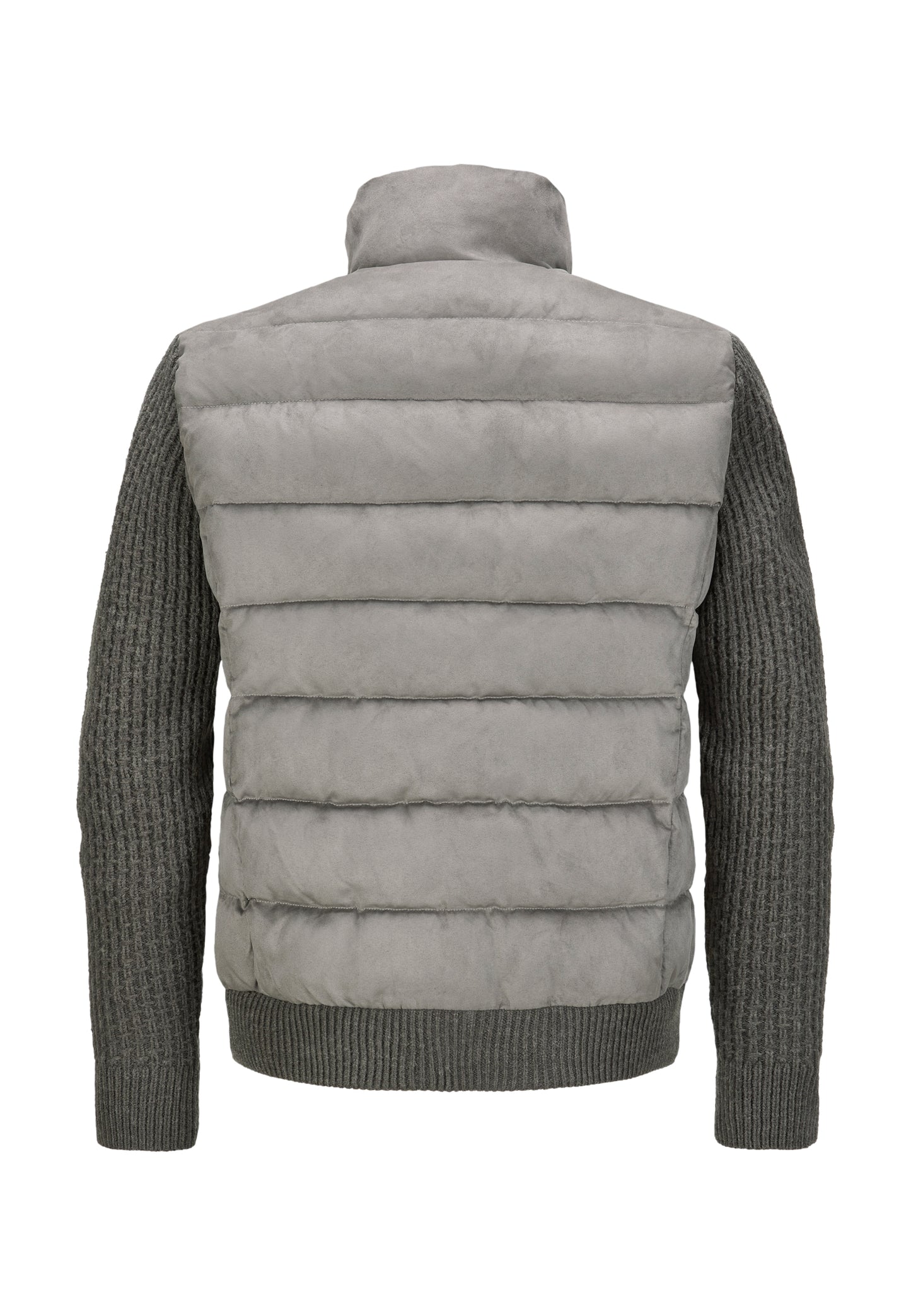Graue Hybridjacke mit Strickdetails aus Wollmelange