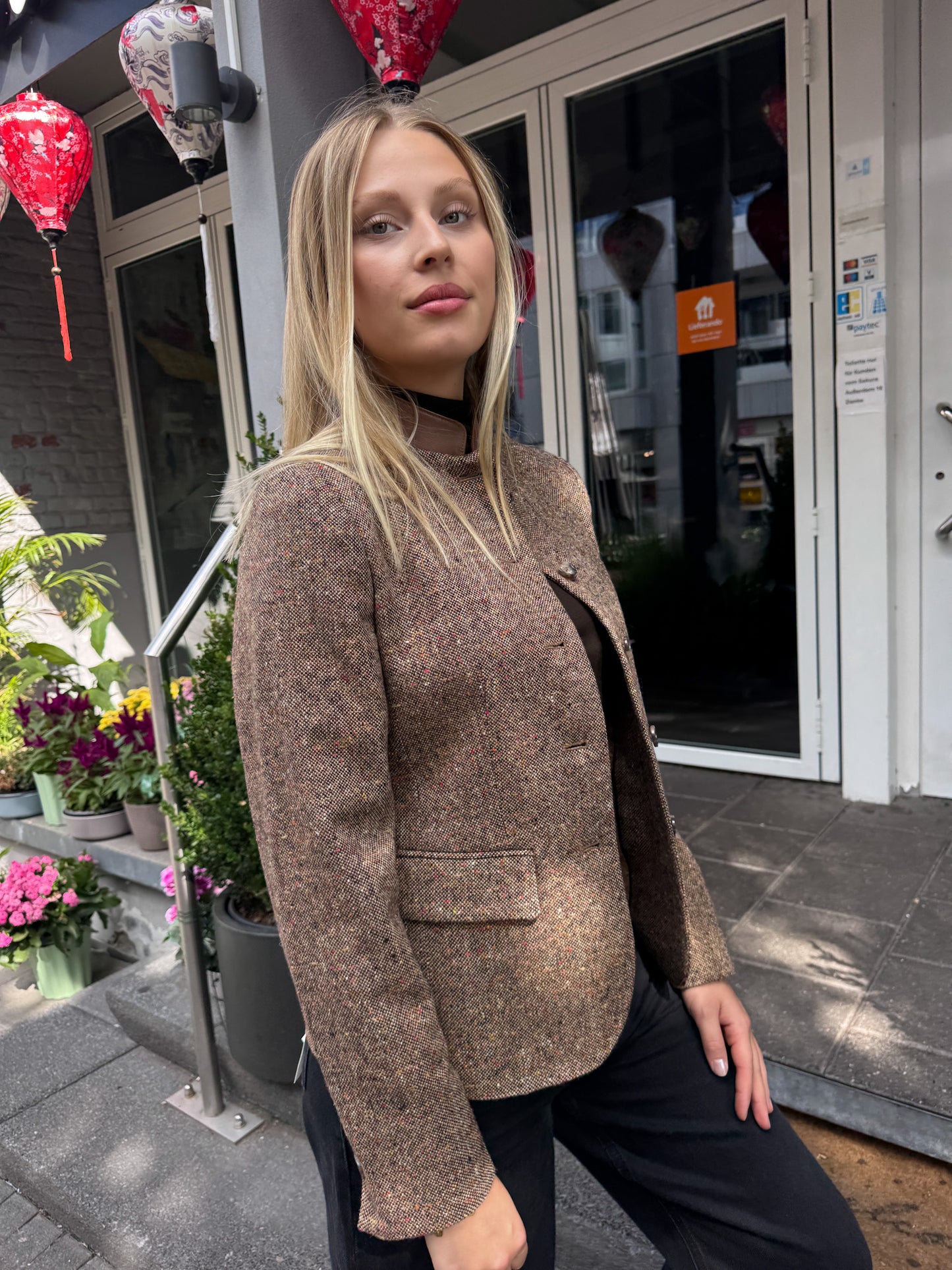 Blazer aus Wollmischung mit Lederdetails LURANDA