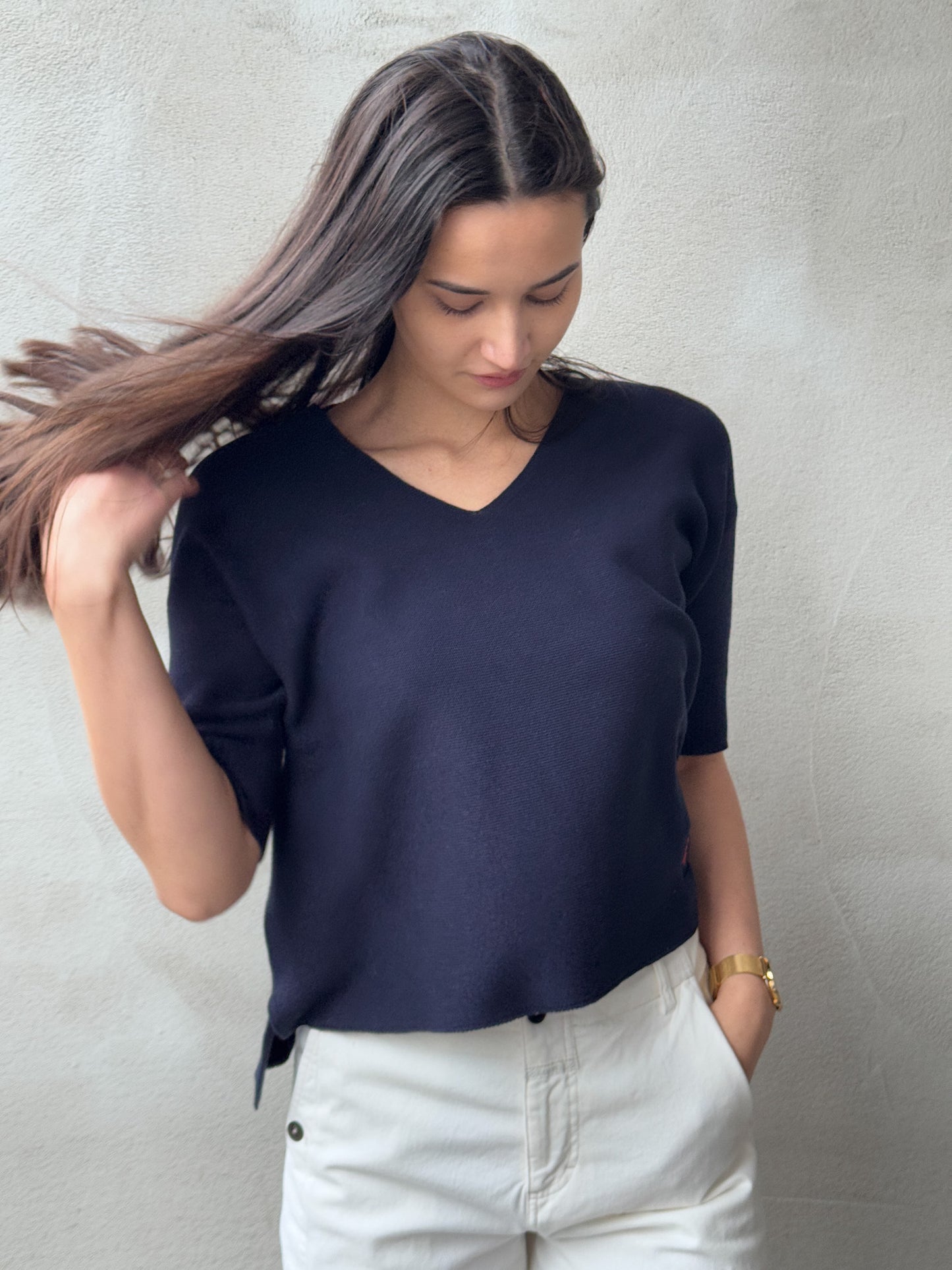 Halbarm Strickshirt aus Baumwolle