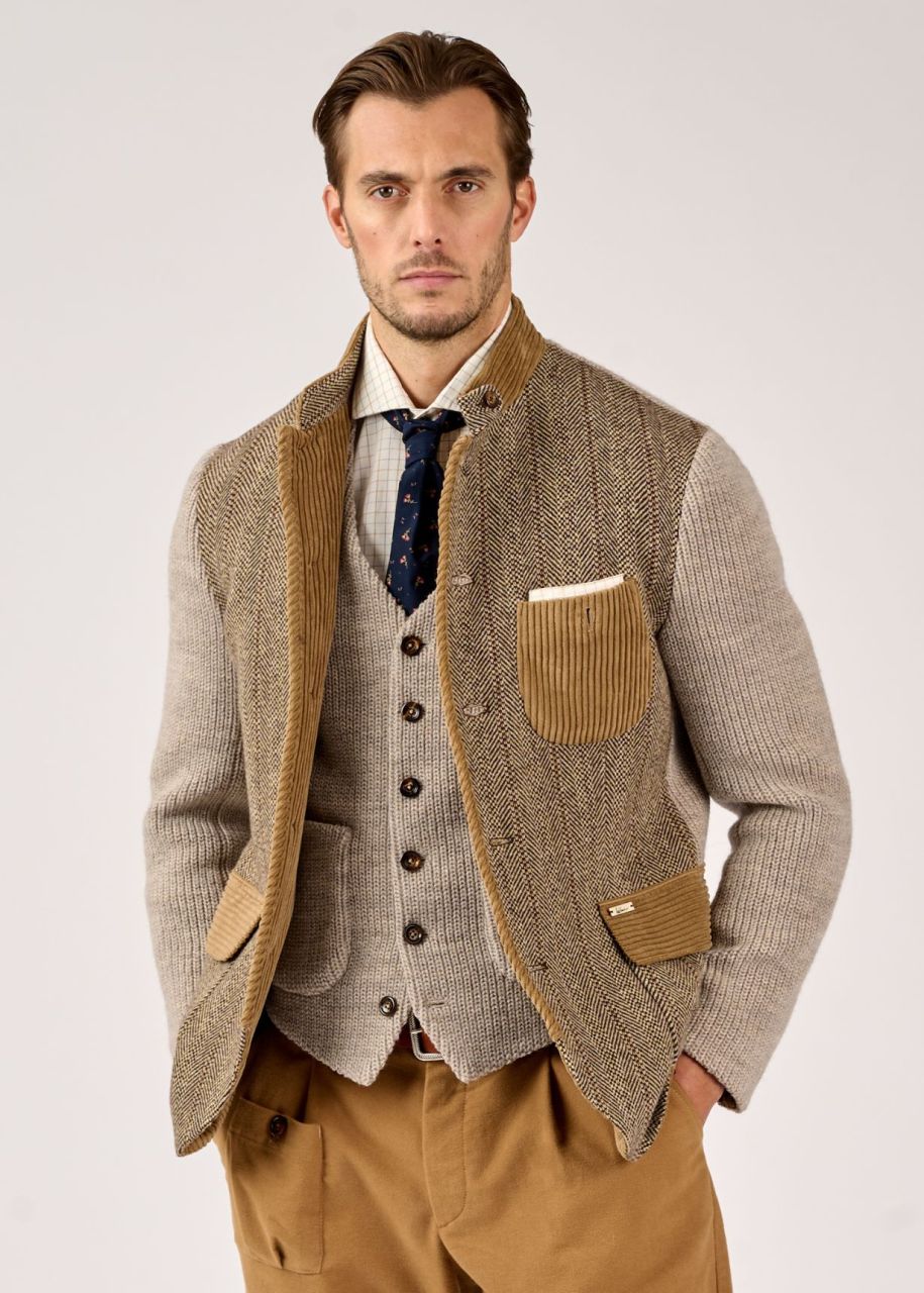 Klassischer Blazer mit Stehkragen und Fischgrätmuster LUSANDRO FISCHGRAT STRICK