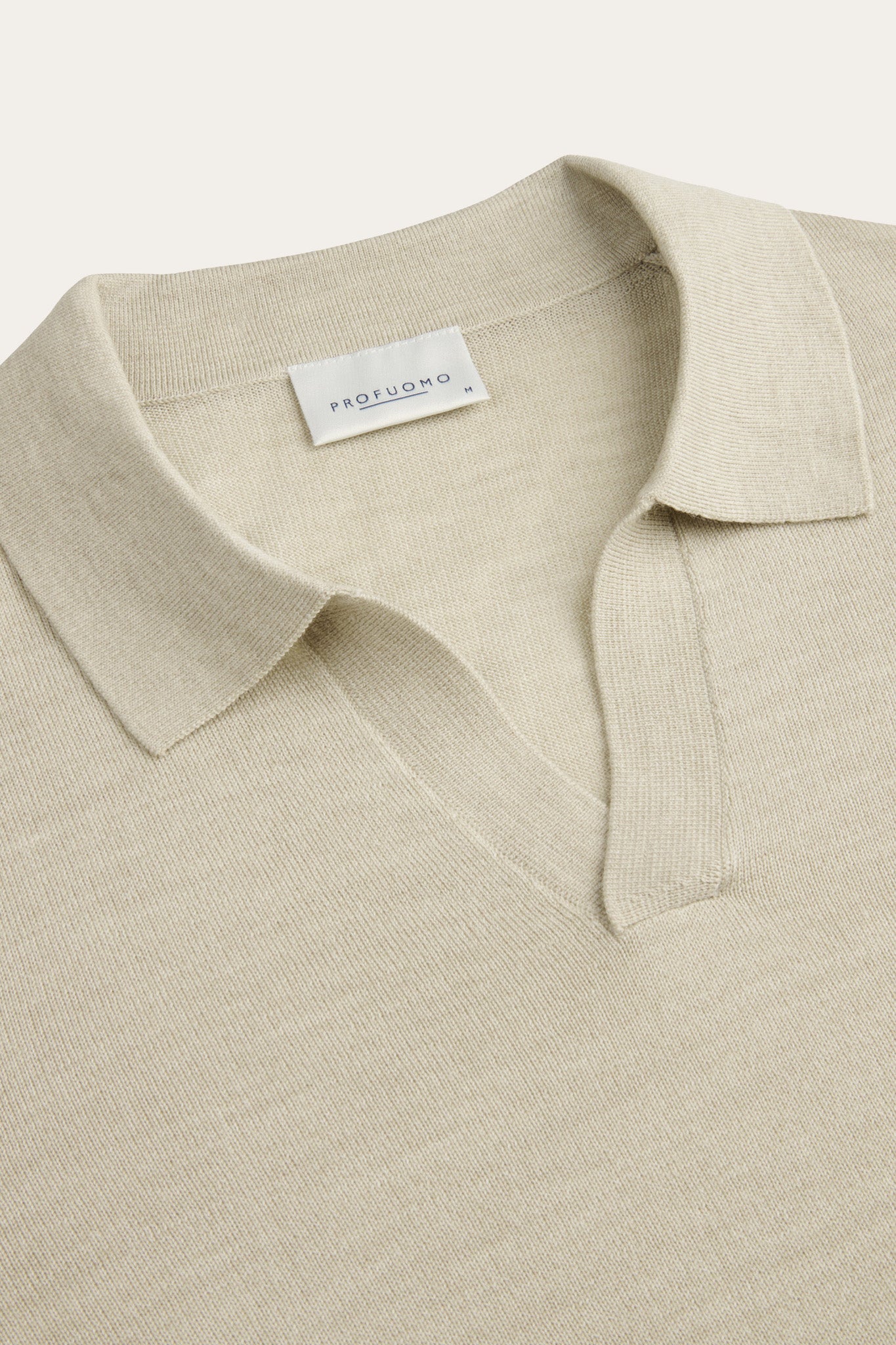 Beige Merino Open Collar Polo