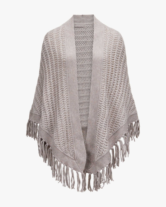 Cashmere-Baumwoll-Mix Cape in Hellgrau mit Fransen-Details