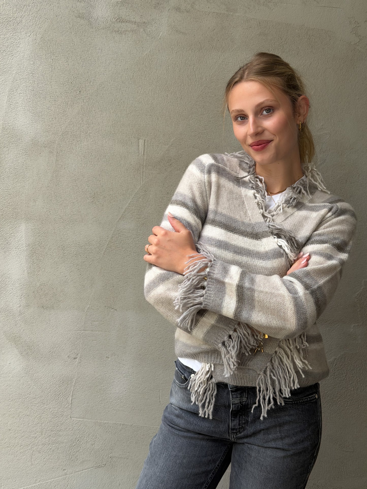 Cardigan open-collar stripes 63%Ca37%Co