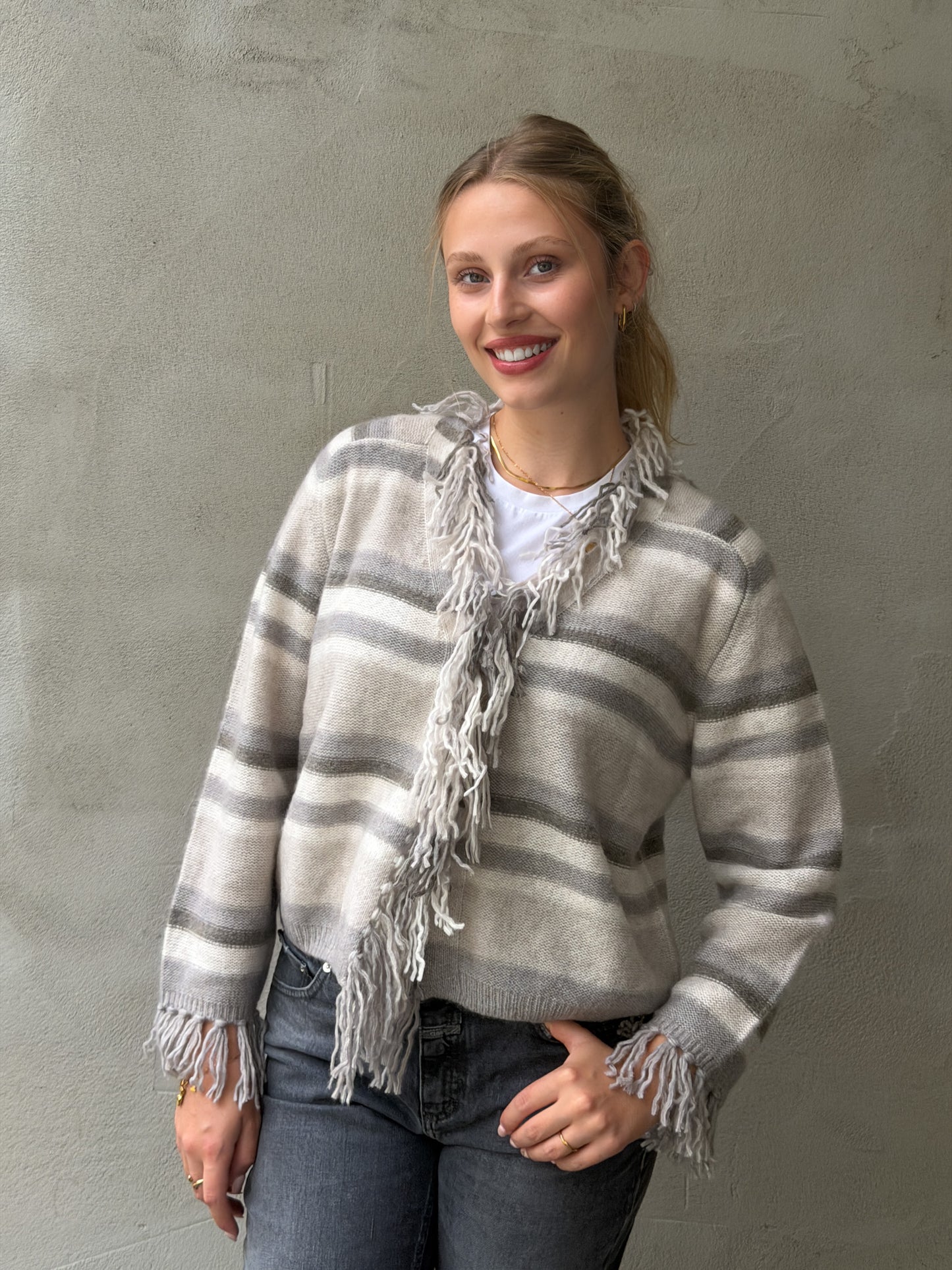 Cardigan open-collar stripes 63%Ca37%Co