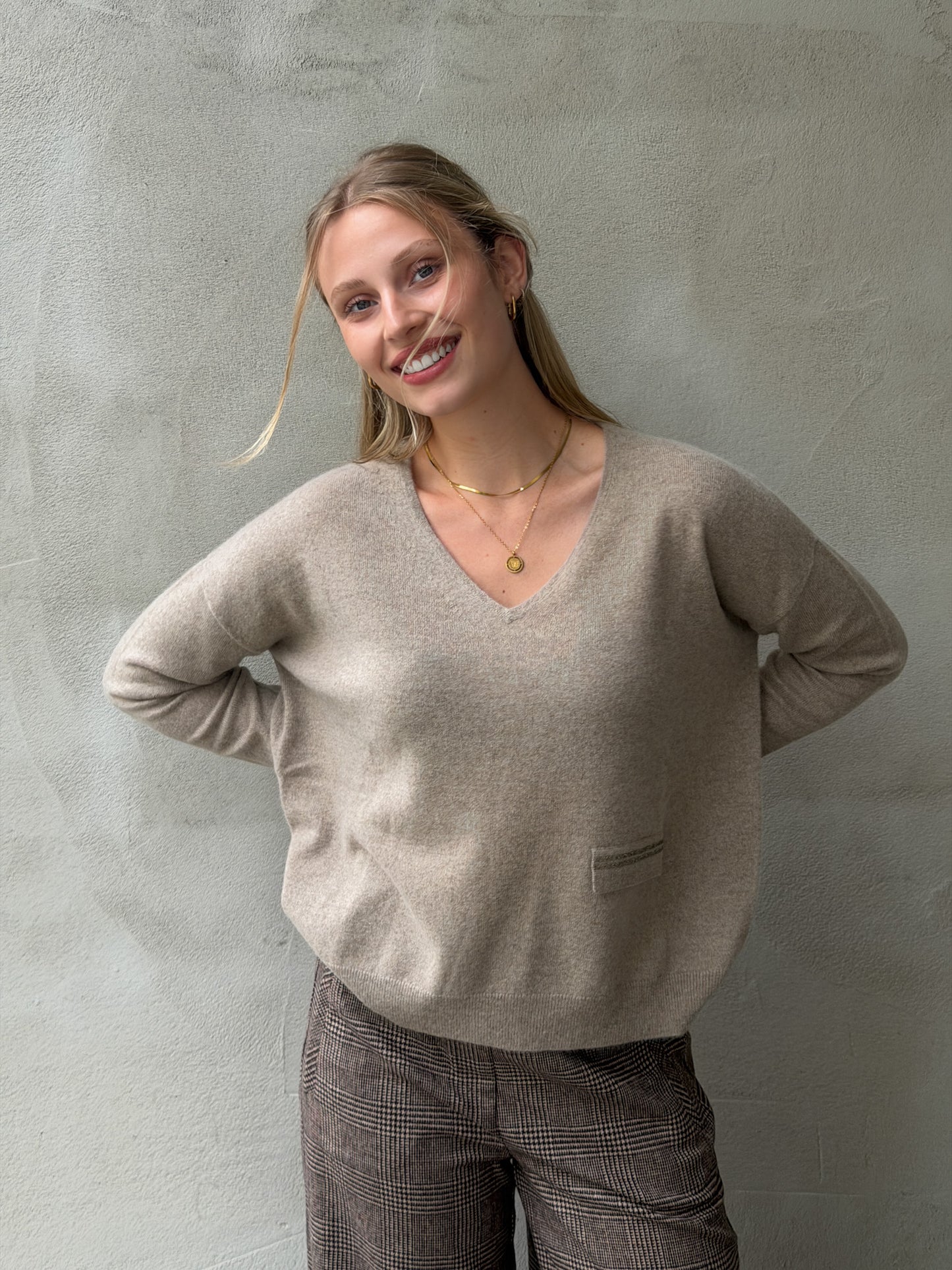 V-Neck Glitter Pocket 100% Cashmere