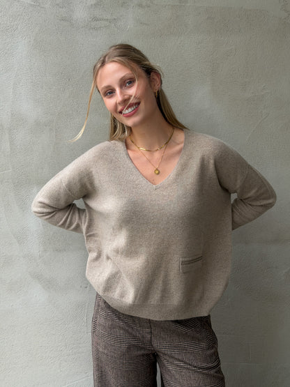 V-Neck Glitter Pocket 100% Cashmere