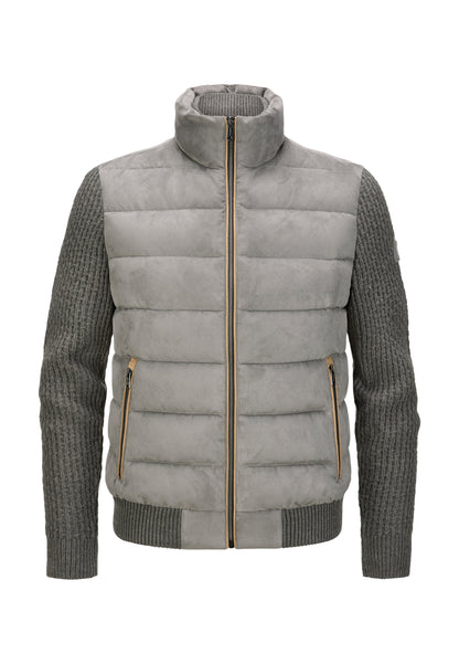 Graue Hybridjacke mit Strickdetails aus Wollmelange