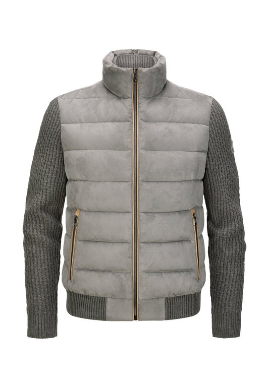 Graue Hybridjacke mit Strickdetails aus Wollmelange