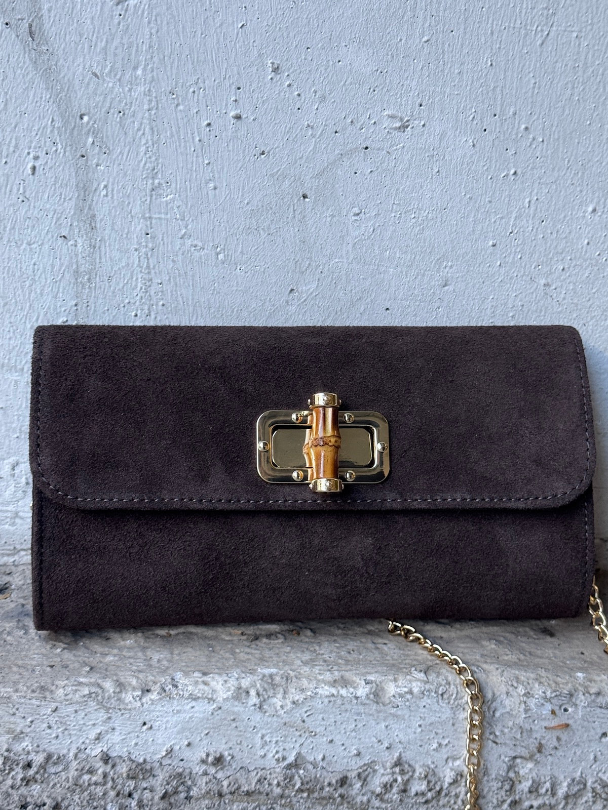 CLUTCH Veloursleder Dunkelbraun
