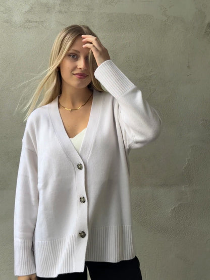 Oversize Cardigan in Creme mit Cashmere-Anteil