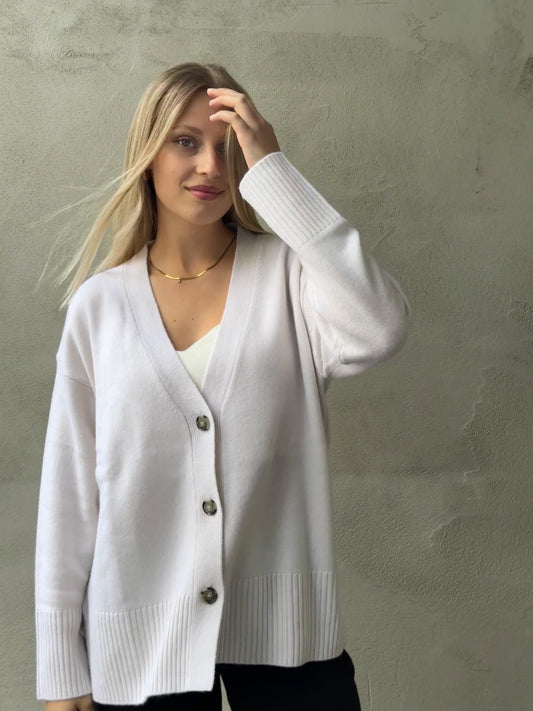 Oversize Cardigan in Creme mit Cashmere-Anteil