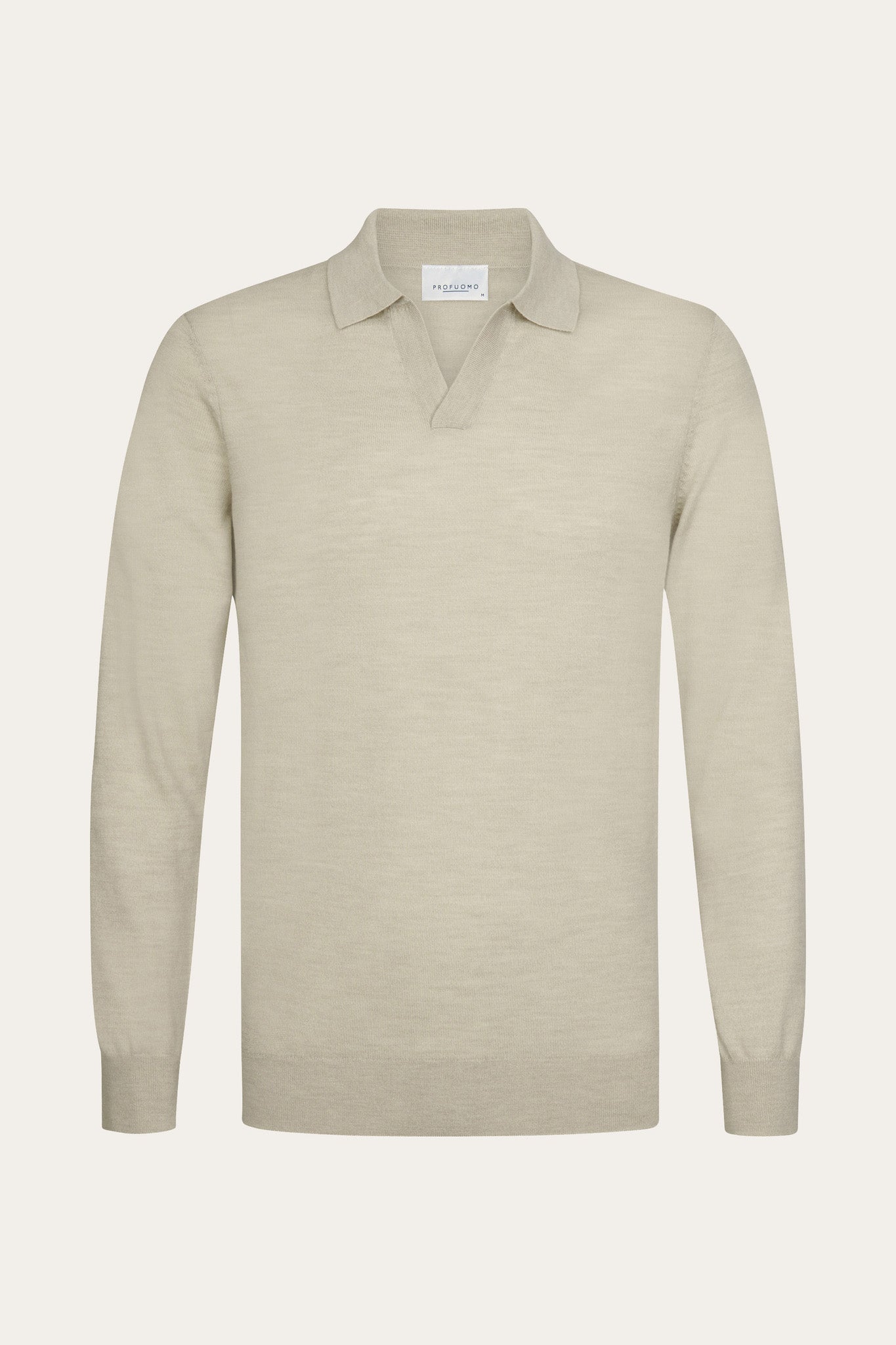 Beige Merino Open Collar Polo