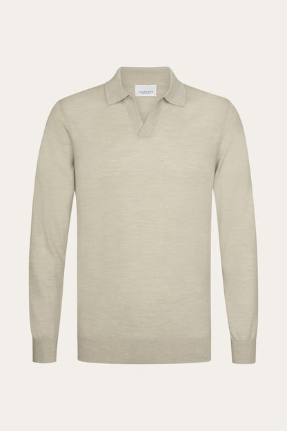 Beige Merino Open Collar Polo