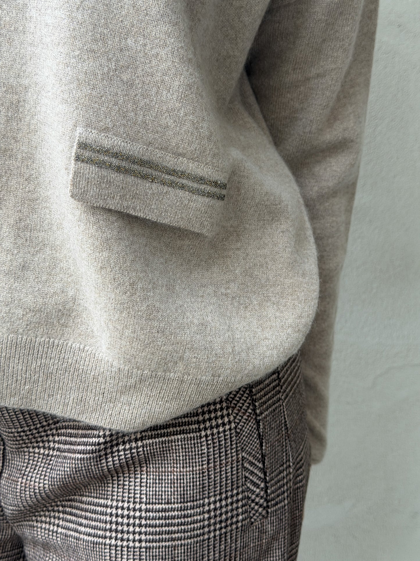 V-Neck Glitter Pocket 100% Cashmere
