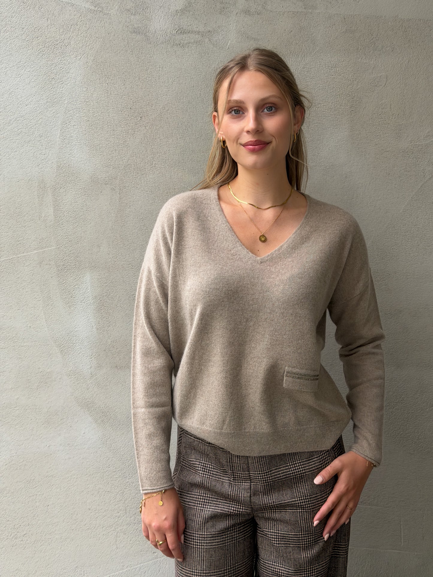 V-Neck Glitter Pocket 100% Cashmere