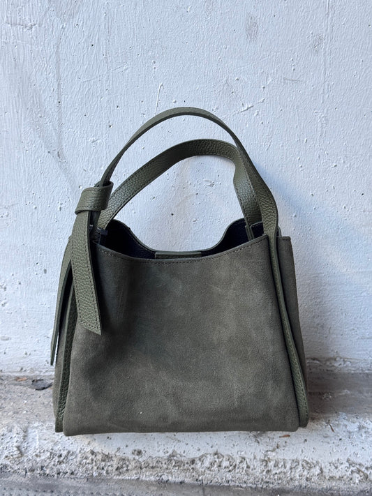 Handtsche Minibag Veloursleder Oliv