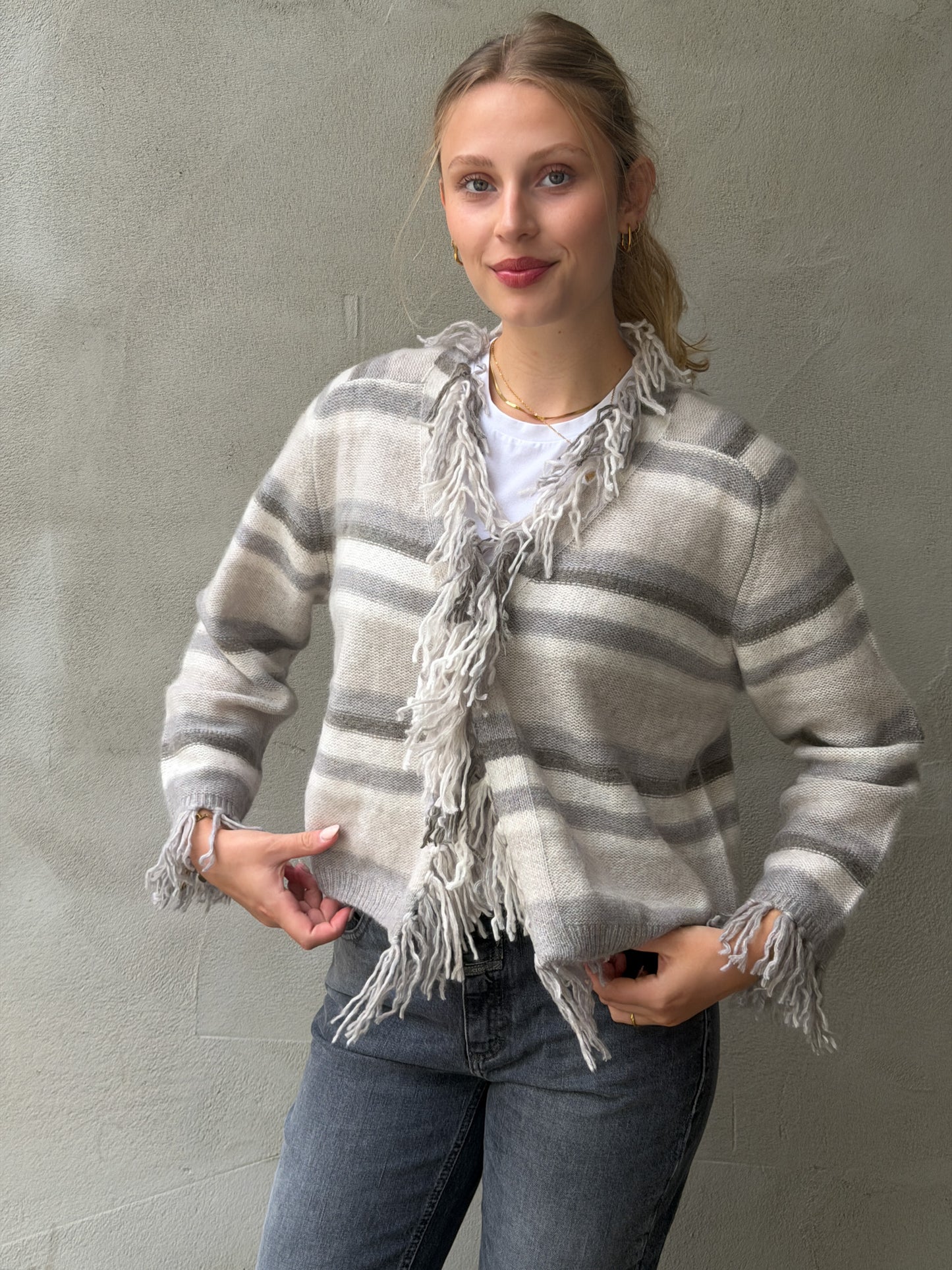 Cardigan open-collar stripes 63%Ca37%Co