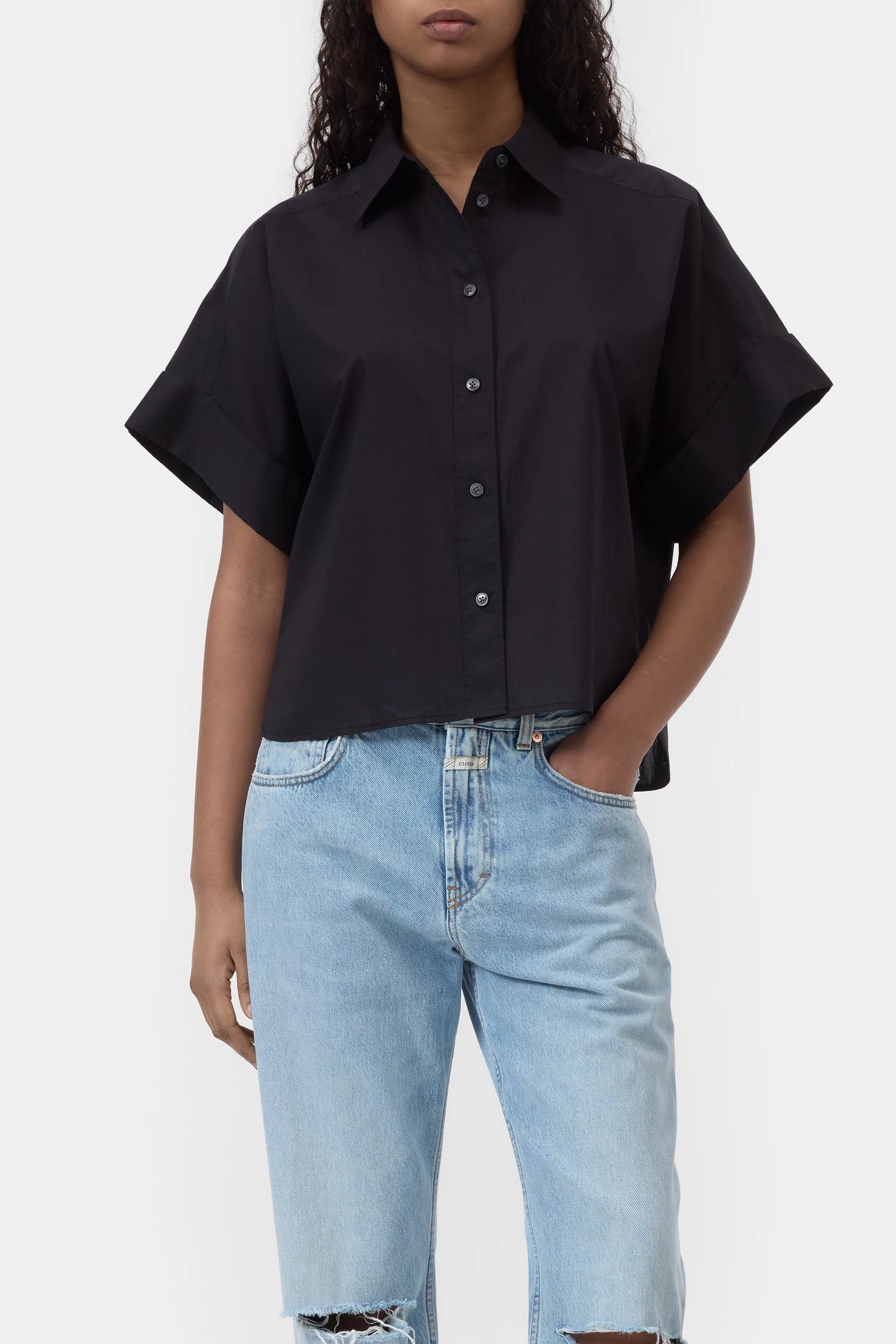 Turn-up shirt schwarz