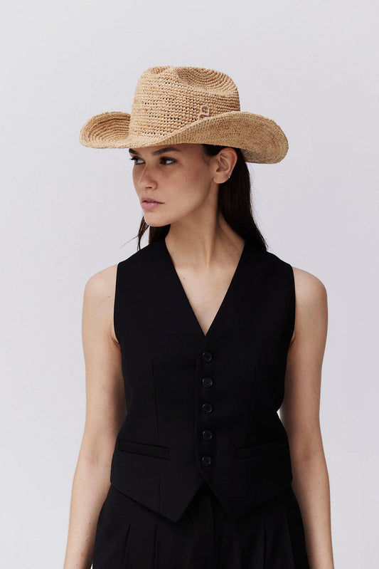 Straw Cowboy Hat Lifted Brim Natural