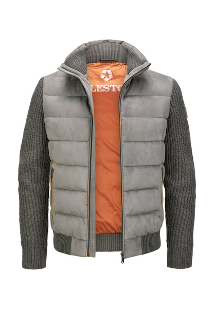 Graue Hybridjacke mit Strickdetails aus Wollmelange
