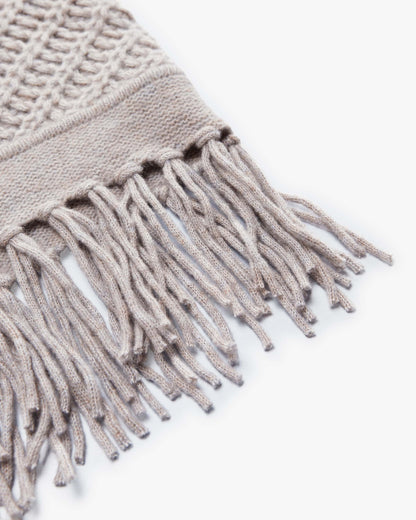 Cashmere-Baumwoll-Mix Cape in Hellgrau mit Fransen-Details