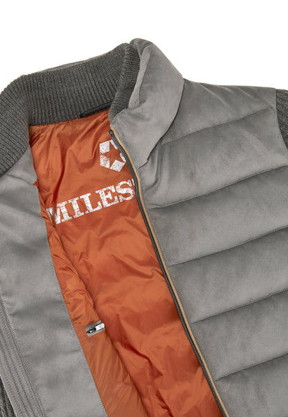 Graue Hybridjacke mit Strickdetails aus Wollmelange
