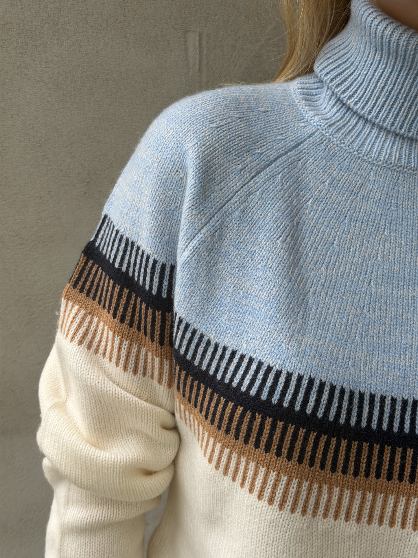 Norweger Block Fairisle Tweet Roll Collar