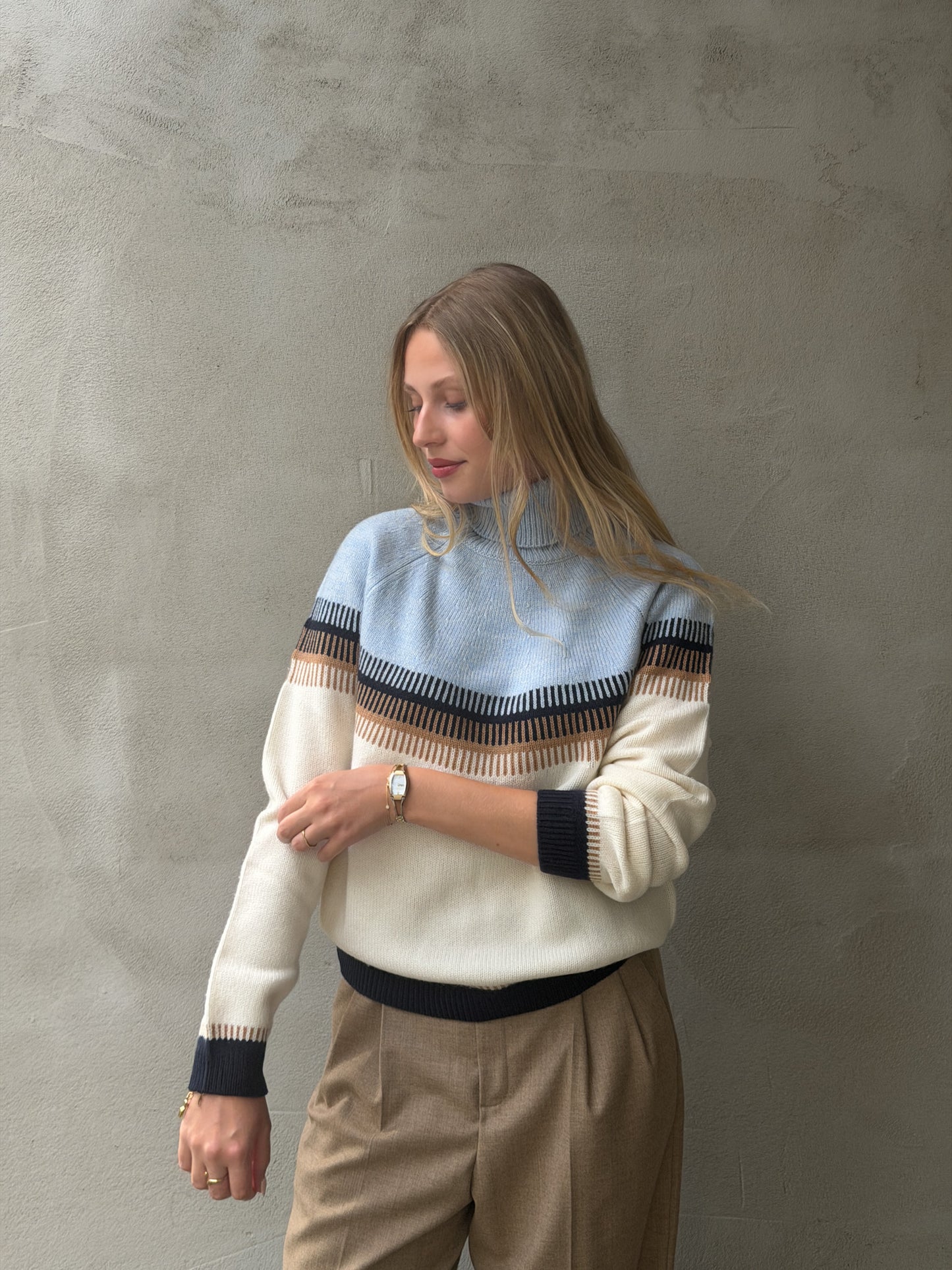 Norweger Block Fairisle Tweet Roll Collar